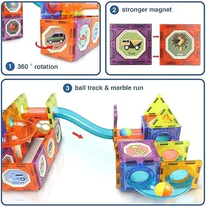 49 Pcs Light Magnetic Tiles for Kids – 3D STEM Building Blocks & Marble Run Toy Set 4.webp