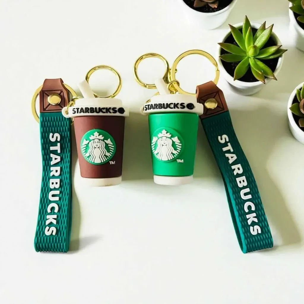 Green Brown Coffee Cup 3D Rubber Keychain (No. KC-05).webp