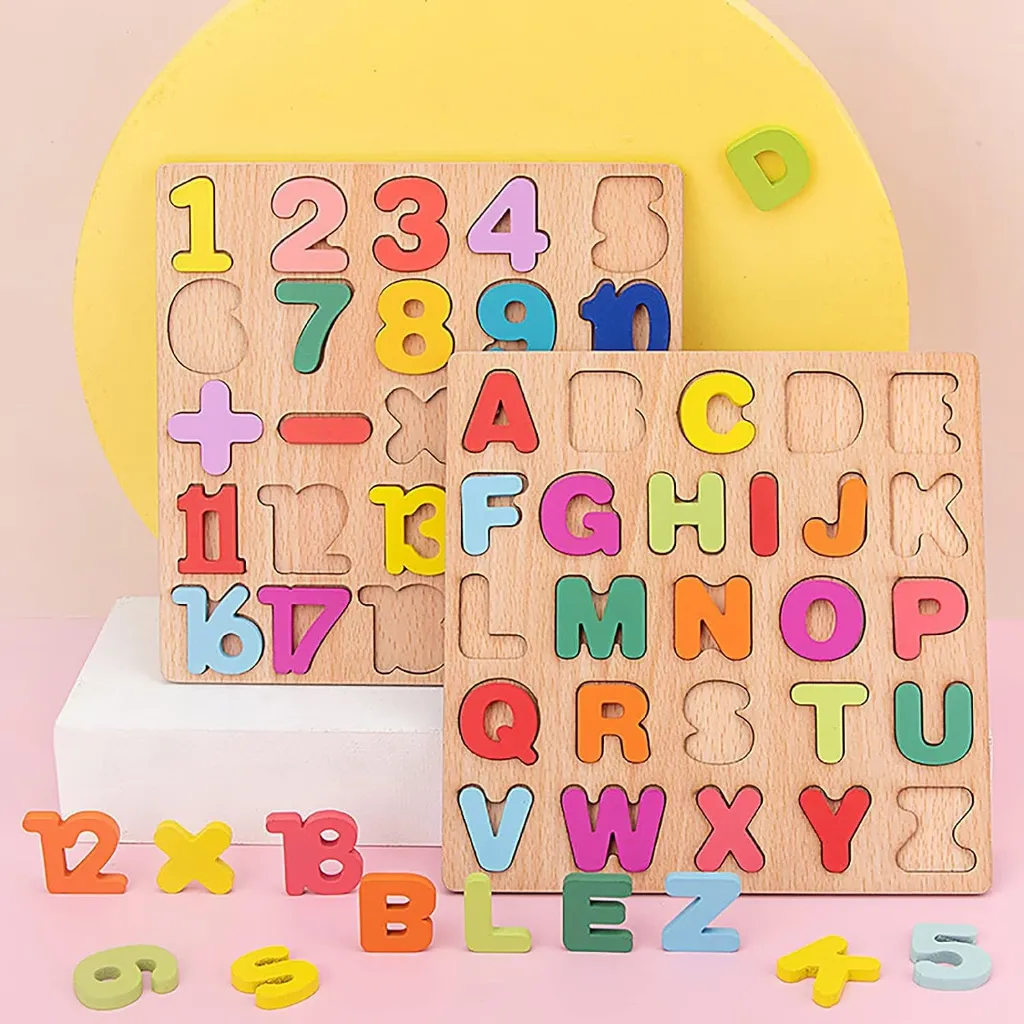 Wooden ABCD or 1234 Learning Board for Kids  6.webp