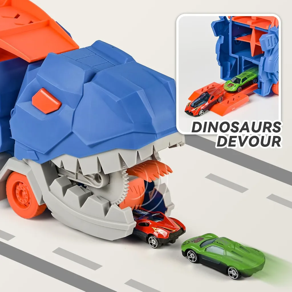 Transport Dinosaur Truck Toy with Foldable Sliding Race Track – Transforms into Standing T-Rex Playset for Kids 4.webp