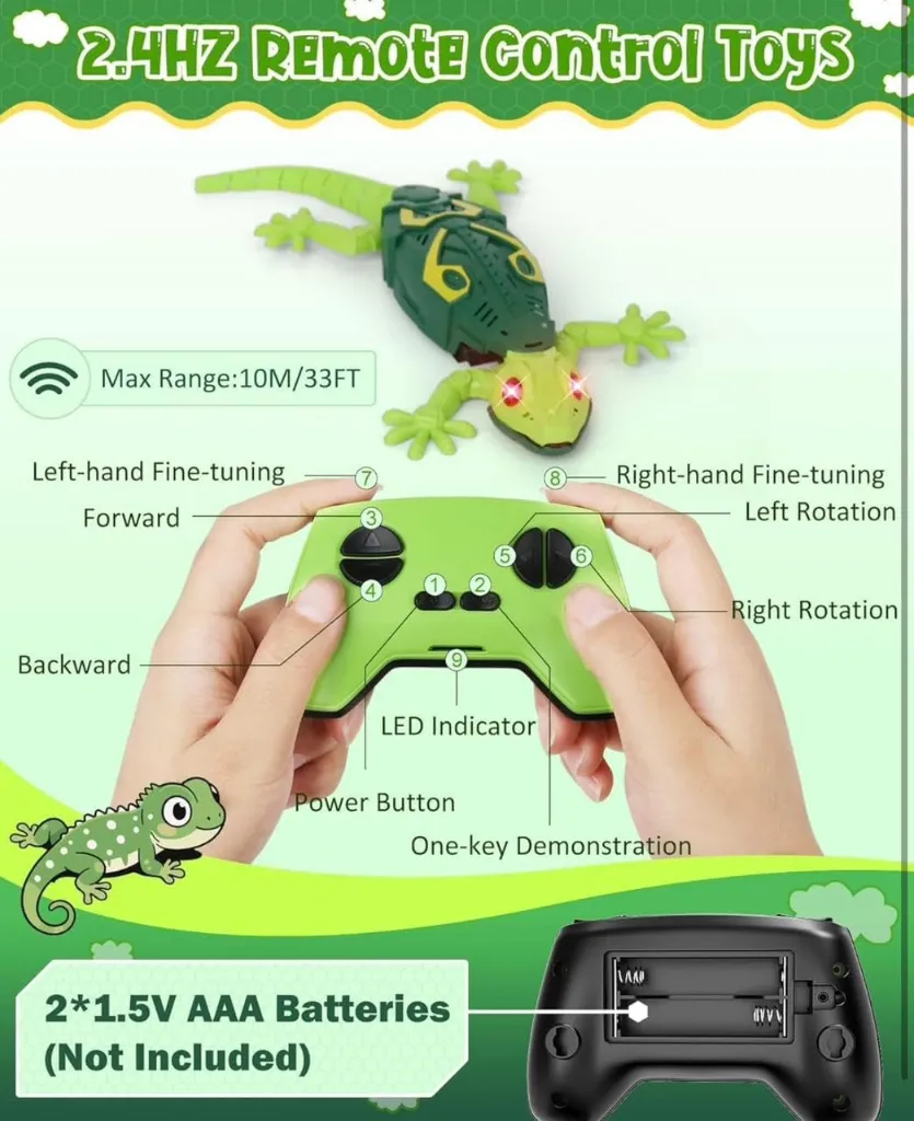 Wall Climbing Remote Control Lizard Toy – 2.4GHz RC with 360° Rotation, LED Lights & USB Rechargeable Indoor Stunt Toy for Kids 3.webp