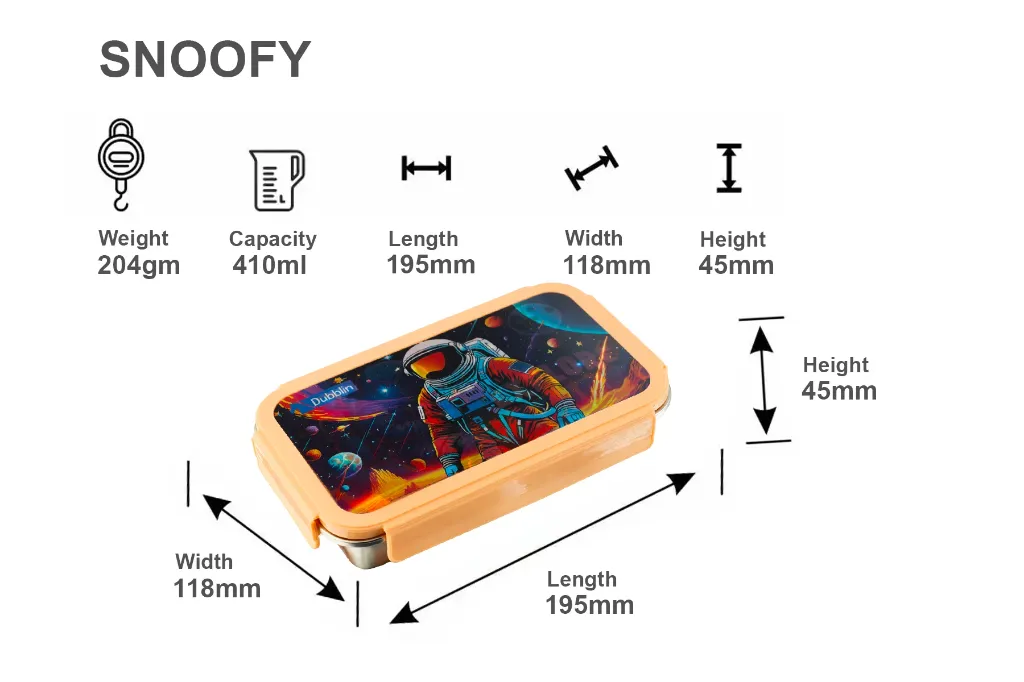 Dubblin Stainless Steel 2 Compartment Lunch Box  Leak-Proof  BPA-Free  410ml  Model - Snoofy 2.webp