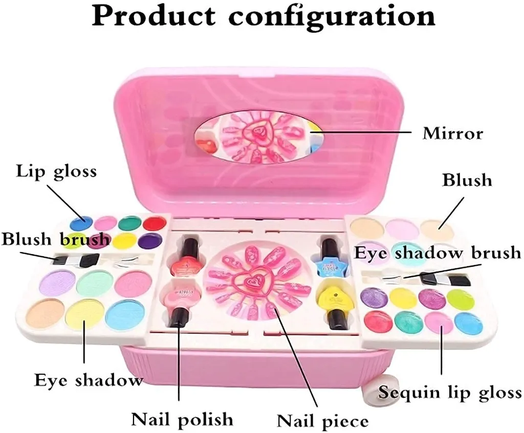 Real Makeup Kit for Girls with Mirror & Nail Art – Cosmetic Trolley 2.webp