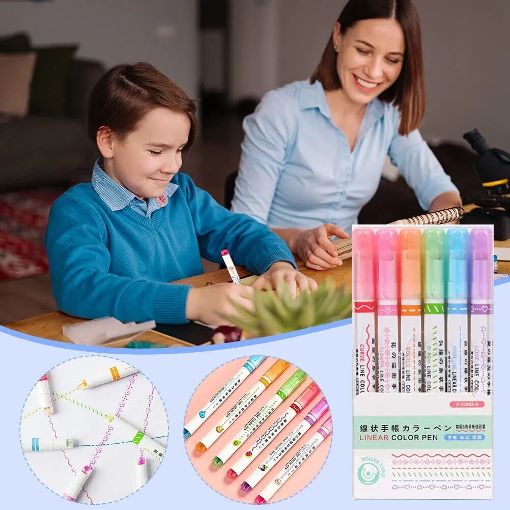 Linear Roller Pen Set – 6 Color Magic Border Highlighter 3.webp