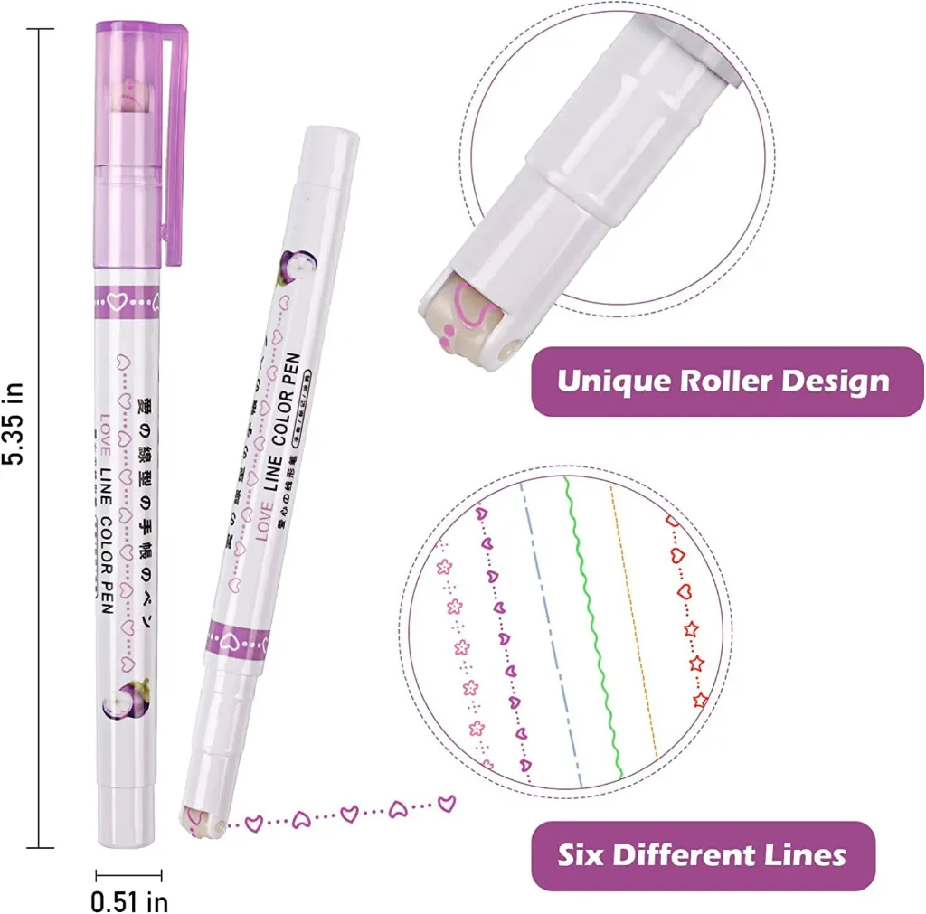 Linear Roller Pen Set – 6 Color Magic Border Highlighter 2.webp