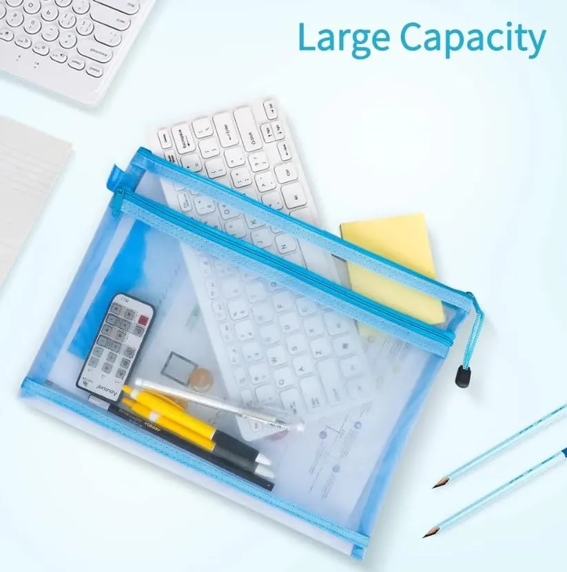 A4 Document Storage Pouch - Waterproof Mesh File Organizer with Dual Zip - Durable Folder for Office, School & Travel - Multicolour 3.webp