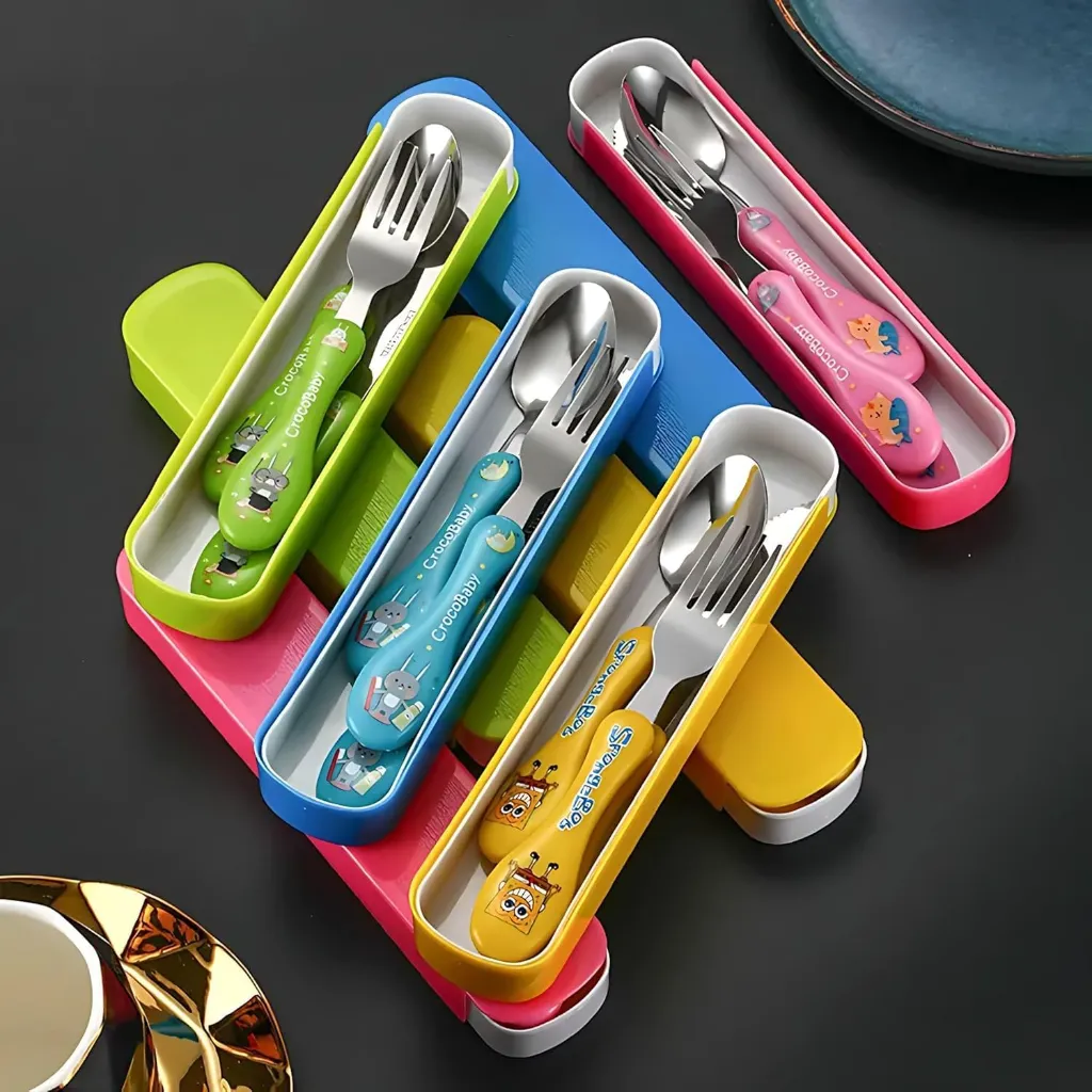 Spoon Fork Knife Set for Kids - 3 Piece Stainless Steel Cutlery with Carry Case - Rust Resistant Cartoon Design - Safe & Easy to Clean for School Travel & Home 2.webp