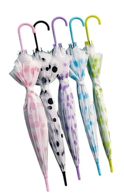 Polka Dot Umbrella - Folding Clear Dotted Umbrella for Kids & Adults - Lightweight Rain Umbrella for School, College & Office (Assorted Color) 1.webp