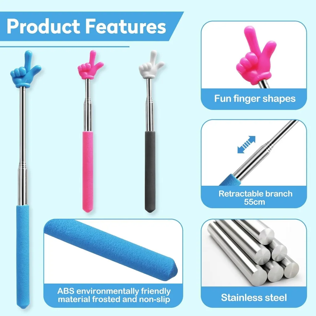 Khujli Stick Back Scratcher & Hand Pointer - Telescopic Stainless Steel Extendable Teaching Stick with Hand Shape - 1 Pc (Multicolor) 4.webp