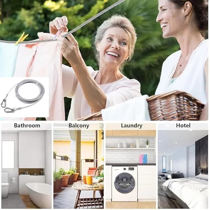 Steel Wire Cloth Rope (5M) Heavy Duty Stainless Steel Wire Rope Cable with Locking Hooks for Clothes Drying, Outdoor, Garden, Gym & Utility Use 2.webp