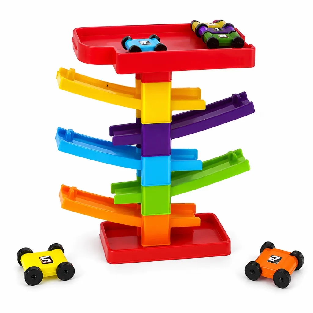 Manku Zig Zag Ramp Racer Set – 7 Tier Colorful Track with 7 Racing Cars 2.webp