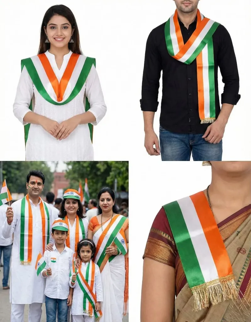 Tricolor Scarf - Tiranga Sash for Independence Day & Republic Day Celebration (Pack of 1) 2.webp