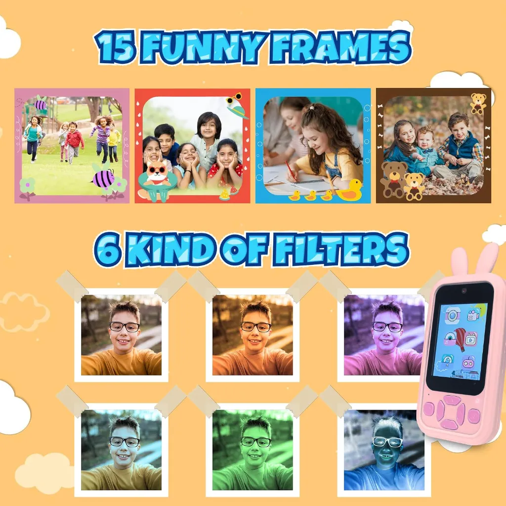 Kids Smart Phone Camera Toy - 1080P HD Video, Front & Rear Camera, Fun Learning & Games (Random Design) 4.webp