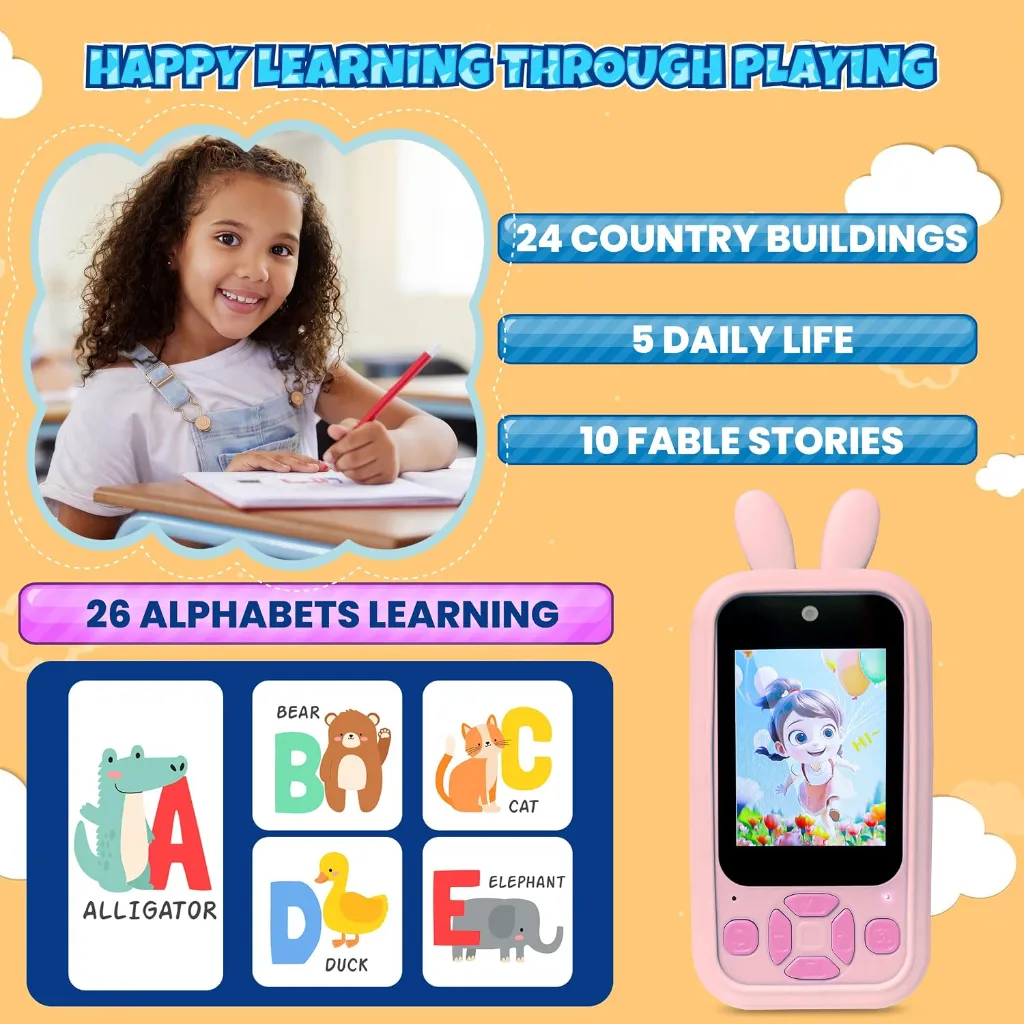 Kids Smart Phone Camera Toy - 1080P HD Video, Front & Rear Camera, Fun Learning & Games (Random Design) 9.webp