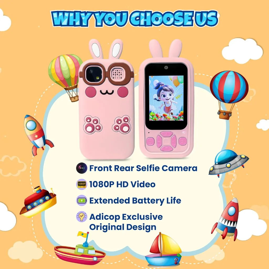 Kids Smart Phone Camera Toy - 1080P HD Video, Front & Rear Camera, Fun Learning & Games (Random Design) 2.webp