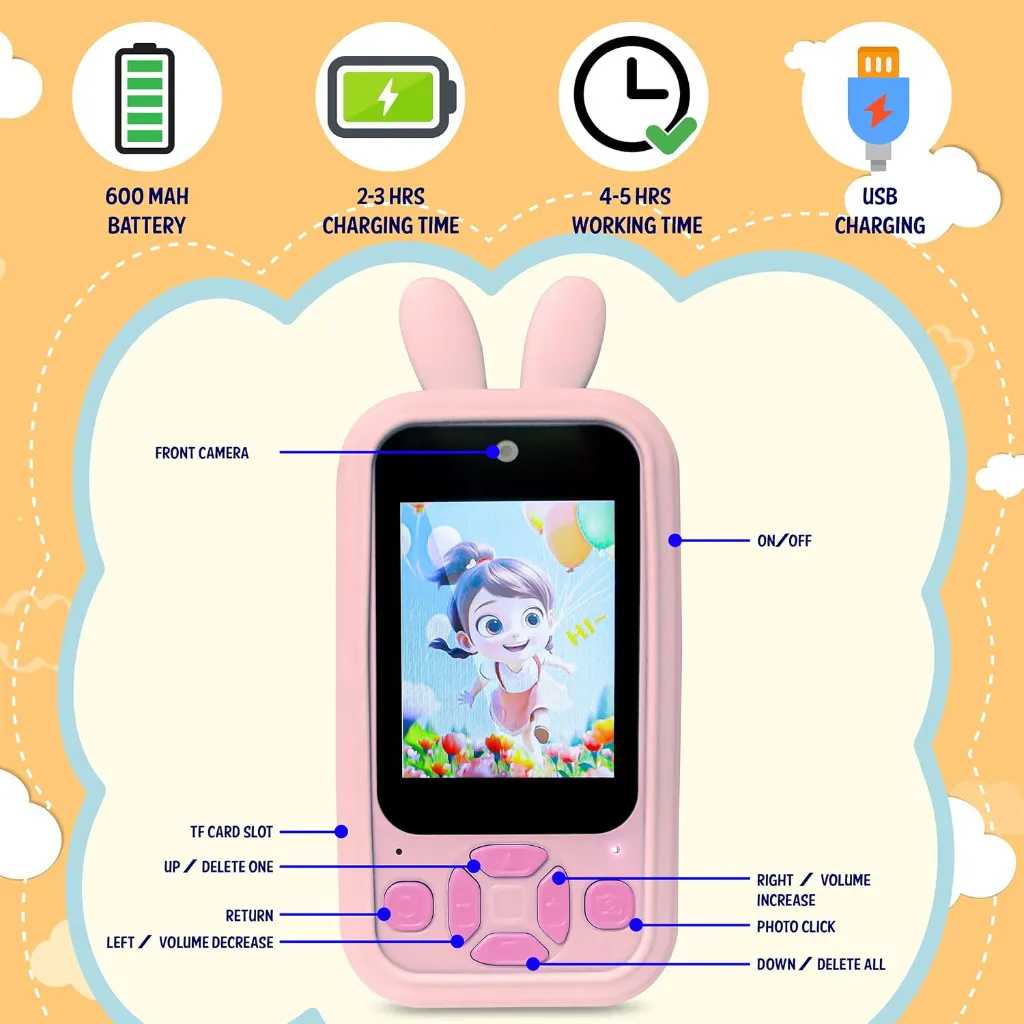 Kids Smart Phone Camera Toy - 1080P HD Video, Front & Rear Camera, Fun Learning & Games (Random Design) 5.webp