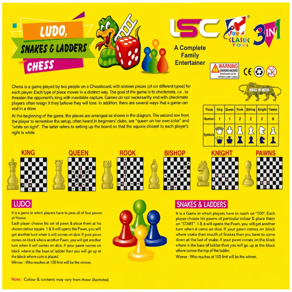 LUDO, Snakes Ladders & CHESS (3 in 1) Medium LSC (GM15)-2475 2.webp