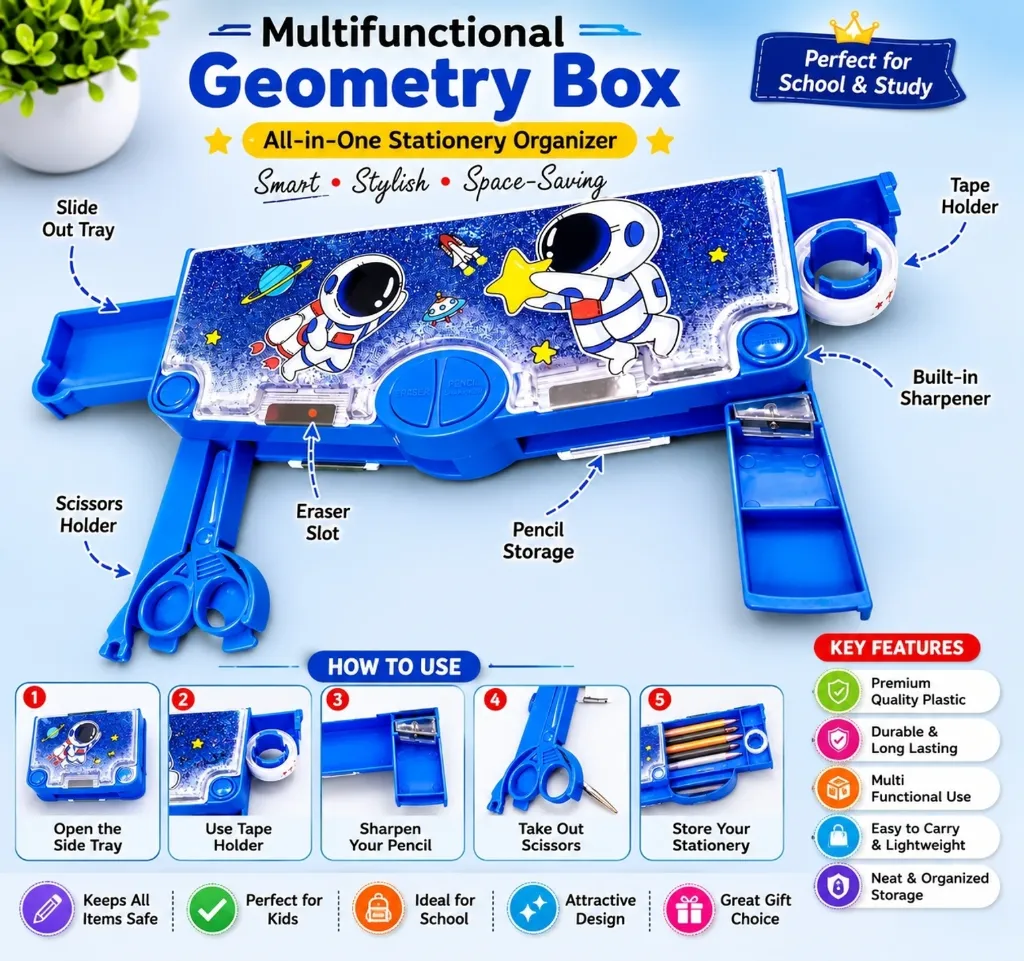 Double Sided Multi Compartment Pencil Box with Liquid Glitter Water-2489 2.webp
