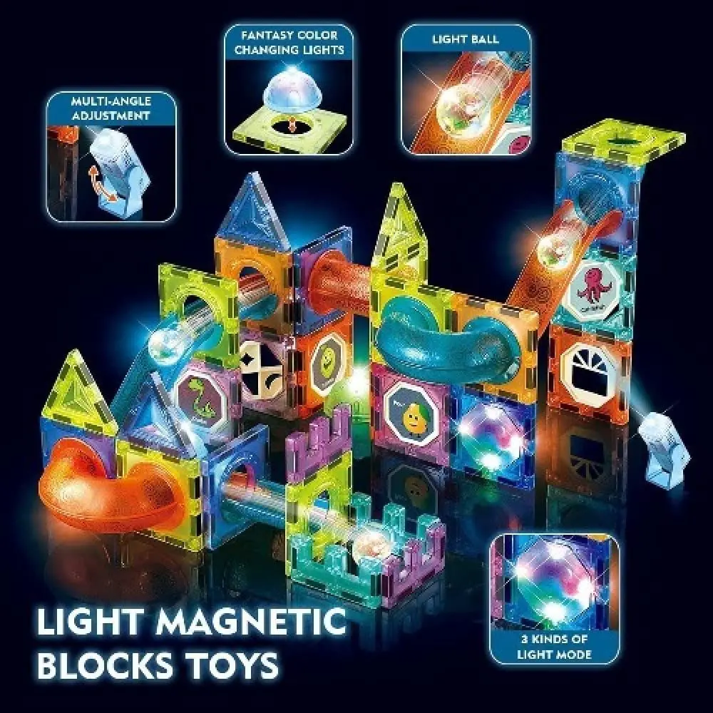 75 Pcs Light Magnetic Tiles for Kids – 3D STEM Building Blocks & Marble Run Toy Set 2.webp