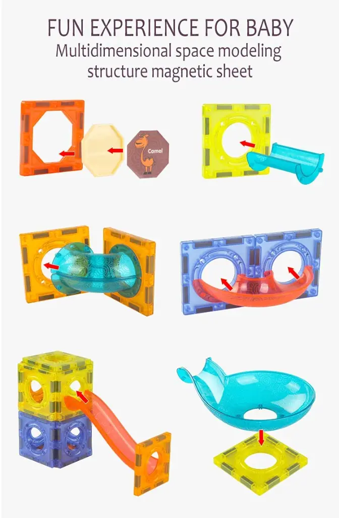 75 Pcs Light Magnetic Tiles for Kids – 3D STEM Building Blocks & Marble Run Toy Set 7.webp