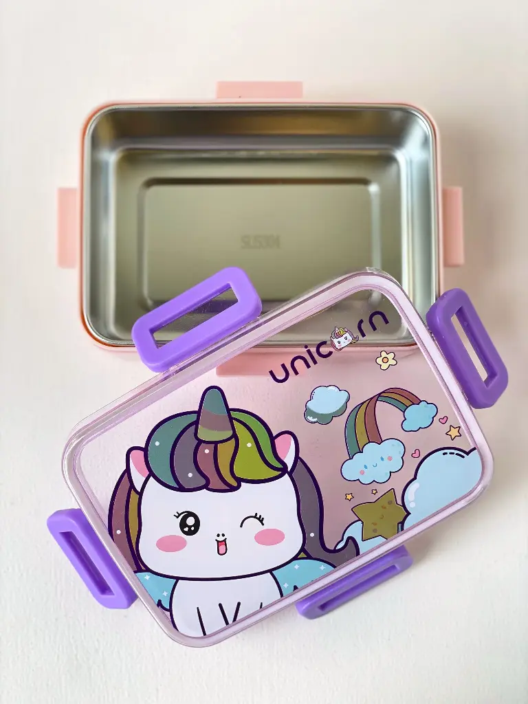 Stainless Steel Cartoon Print Lunch Box - 600ml + 100ml Bowl - 2576 -2.webp