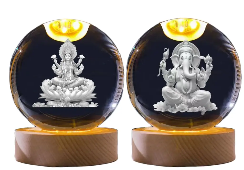 3D Crystal Ball Night Light laxmi ganesha.webp