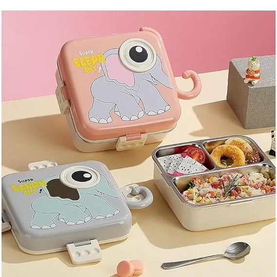 [KBS-199] Stainless Steel 2 Layer 3-Compartment Lunch Box – Leak-Proof, BPA-Free, 1120+70 ml (Model 7115)