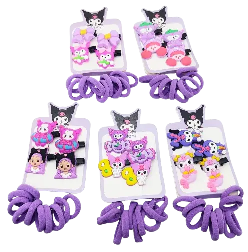 Kuromi Hair Clips & Rubber Bands Set (HA-51)