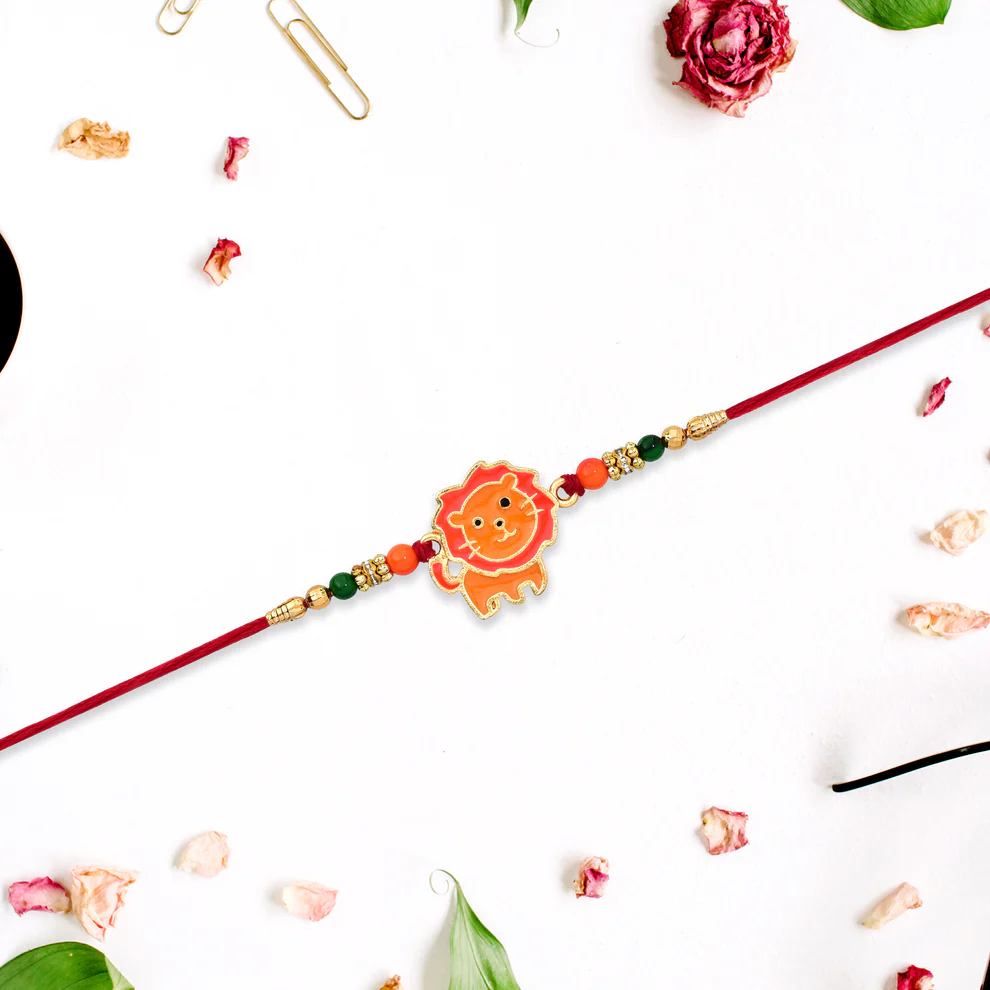 [KBS-1057] Cute Lion Kids Rakhi with Beaded Thread