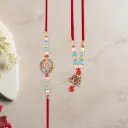 Bhaiya Bhabhi Rakhi Set – Designer Beads with Kundan Work & Enamel Floral Dial