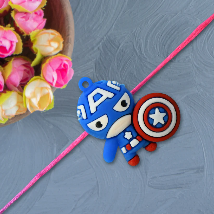Captain Shield Kids Rakhi with Cute Superhero Design & Pink Thread