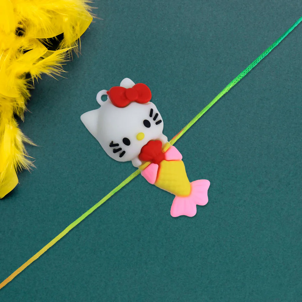 [KBS-1085] Cute Mermaid Kitty Rakhi for Kids – Soft Silicone Cartoon Rakhi with Neon Thread