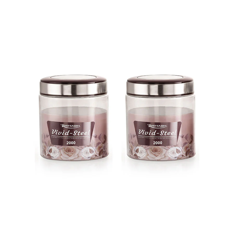 Rishabh Vivid Steel 2000ml Container 2 Pcs Set with spoon