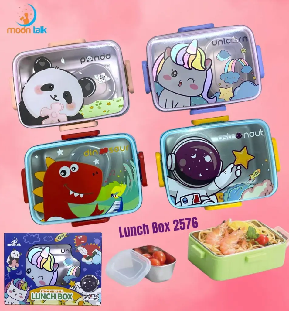 Stainless Steel Cartoon Print Lunch Box - 600ml + 100ml Bowl (No. 2576)