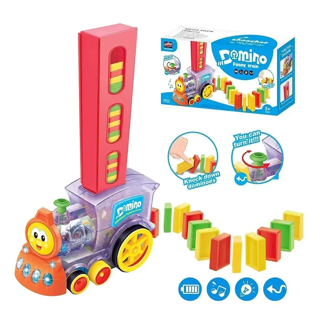 [KBS-1353] Domino Train Set – Automatic Stacker with Lights & Sounds, 40-Piece Educational Domino Block Kit
