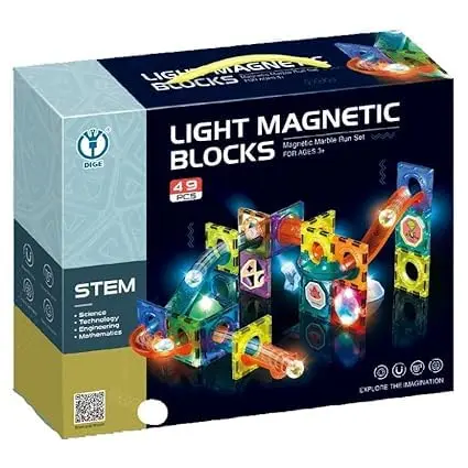 [KBS-1355] 49 Pcs Light Magnetic Tiles for Kids – 3D STEM Building Blocks & Marble Run Toy Set 