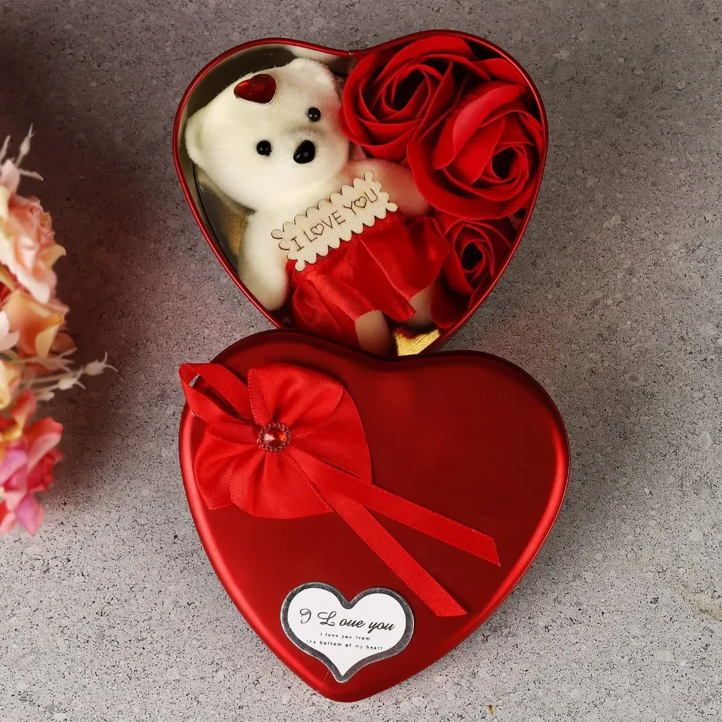 [KBS-1522] Valentine Gift Box (3 Artificial Rose & Teddy Bear)
