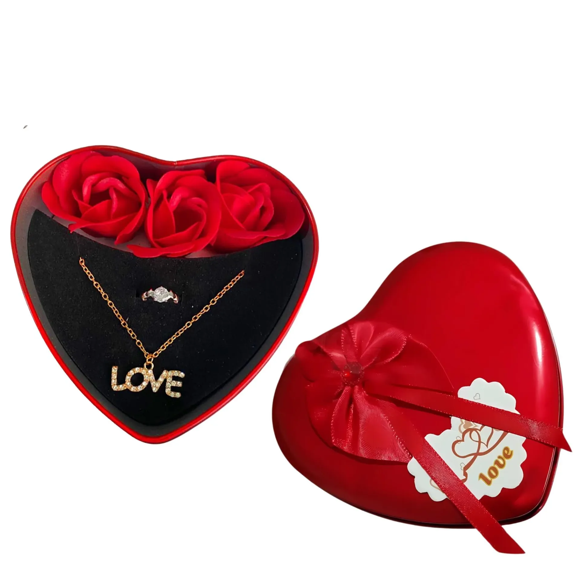 Valentine Gift Box (3 Artificial Rose, Ring & Pendant)