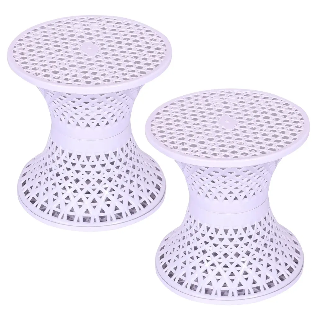 [KBS-1549] Plastic Mesh Damroo Stool | Double-Sided Stool for Guestroom, Garden, Balcony | Damroo Style Seating (Pack of 1)
