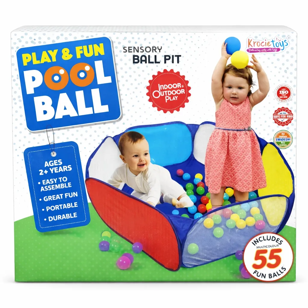 Krocie Toys Ball Pool for Kids with 55 Balls | Indoor Outdoor Play Pool | Baby & Toddler Play Tent