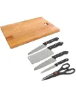 Wooden Chopping Board and Knife Set | Bamboo Cutting Board with 4 Pieces Stainless Steel Knives & Scissor
