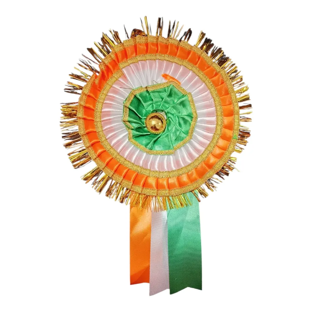 Ribbon Flag Badge | Tricolor Indian National Flag Fabric Ribbon Badge for Saree, Coat, Shirt & Uniform – Independence Day & Republic Day