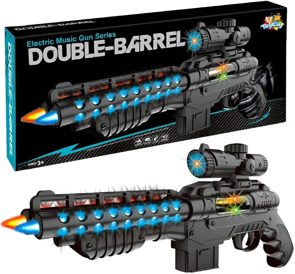 [KBS-1576] Double Barrel Toy Gun | Electric Musical Gun with LED Laser Lights | Action Sound & Light Blaster for Kids