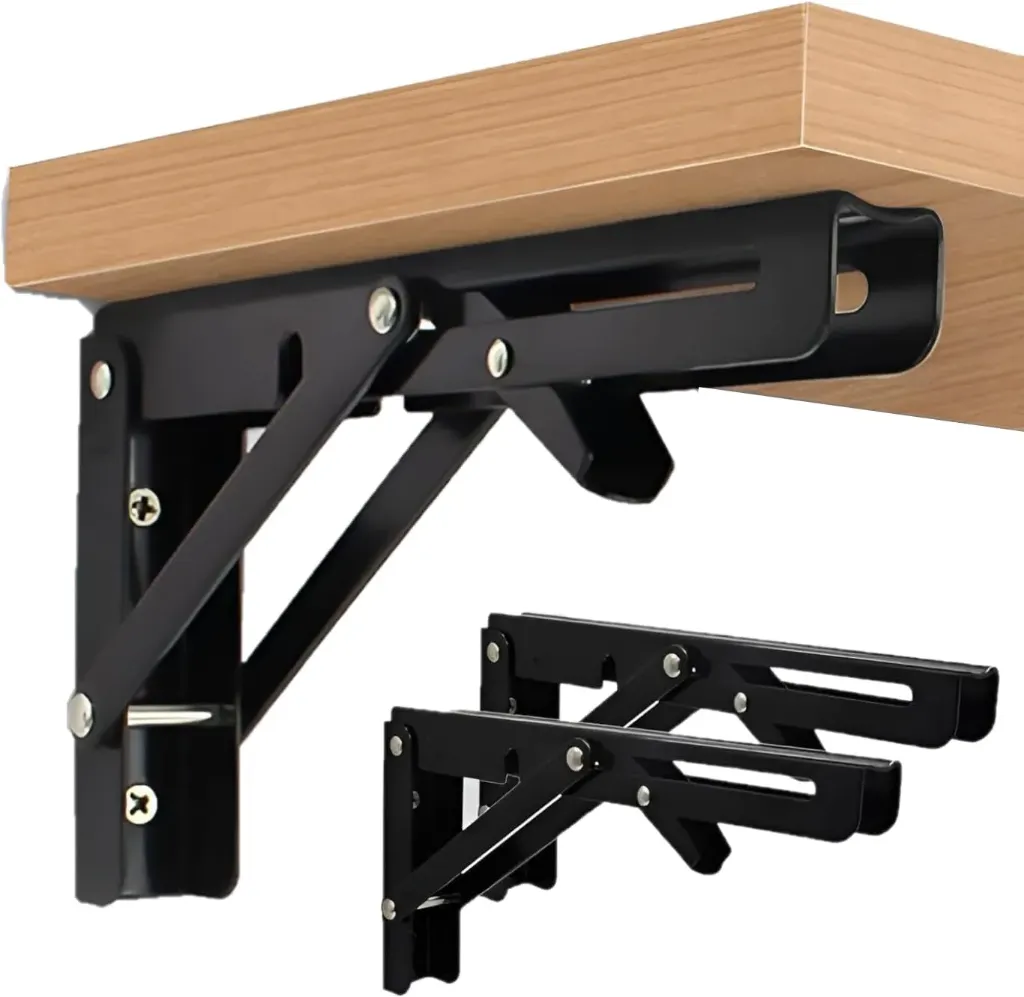 [KBS-1593] Folding Shelf Bracket – Collapsible Metal Wall Mount Brackets for Table, Bench & Shelf Support | Space-Saving Design | 2 Pcs Set | 20 cm