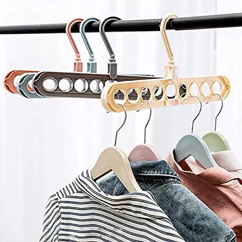 Wardrobe Folding Hangers | Space Saving Multifunctional Closet Organizer with 9 Slots | Cascading Hanger for Shirts, Pants, Dresses & Heavy Clothes