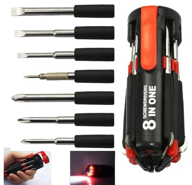 [KBS-1621] 8 in 1 Screwdriver Set with LED Light | Portable Multifunctional Tool Kit with Torch & Magnetic Heads