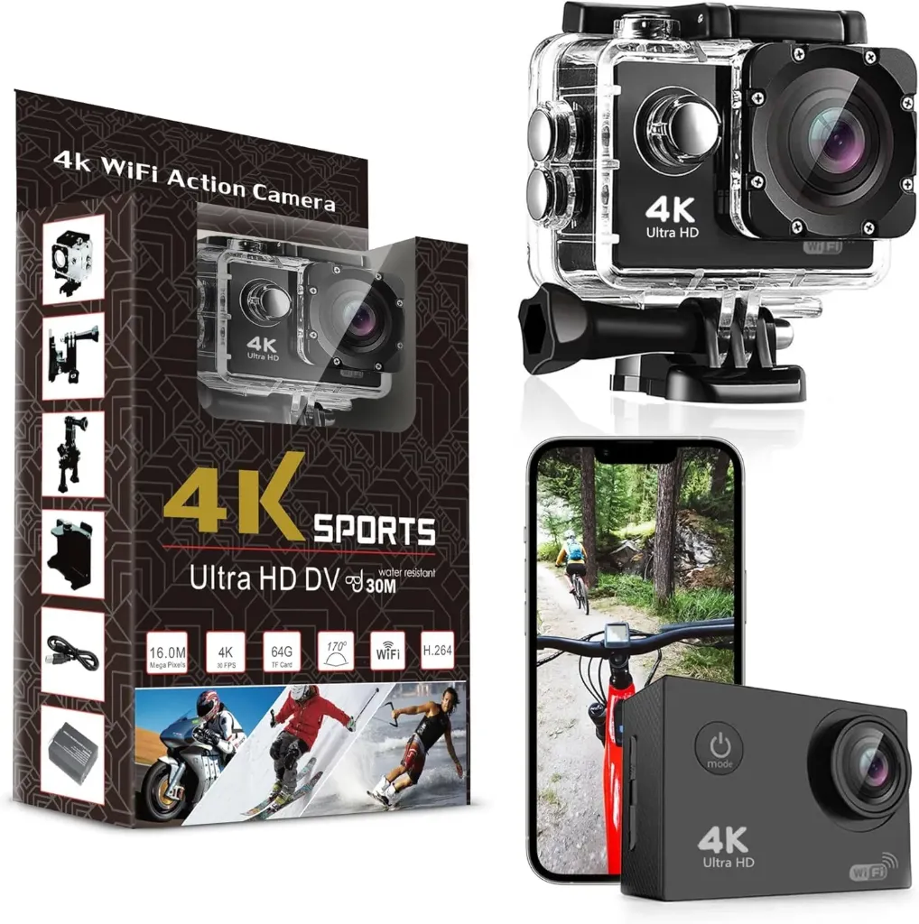 4K Sports Action Camera | Ultra HD Waterproof Sports Camera with Wi-Fi, 170° Wide Angle Lens & Image Stabilization | Ideal for Underwater, Snorkeling & Adventure