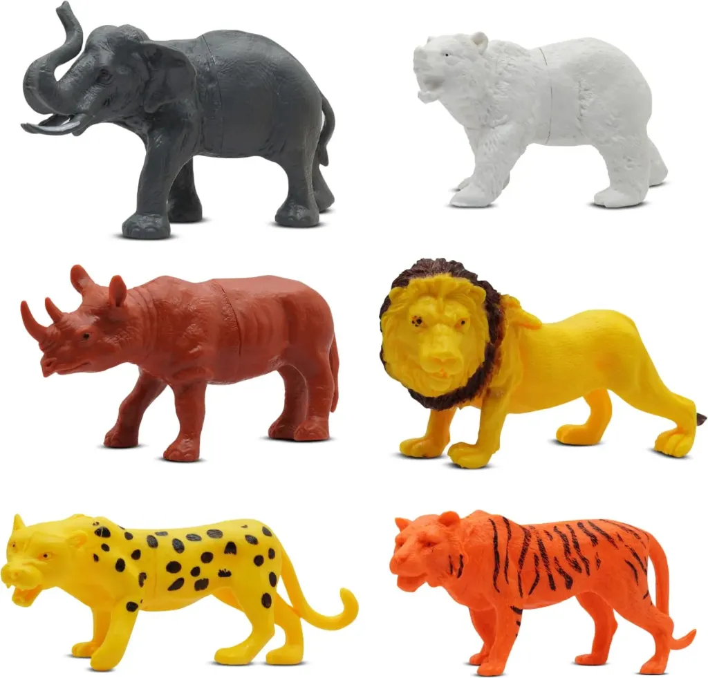 [KBS-1634] Wild/Farm Animal Toy Play Set for Kids | Realistic Animal Action Figure Playset (6 Pcs)