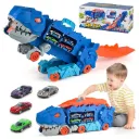 Transport Dinosaur Truck Toy with Foldable Sliding Race Track – Transforms into Standing T-Rex Playset for Kids