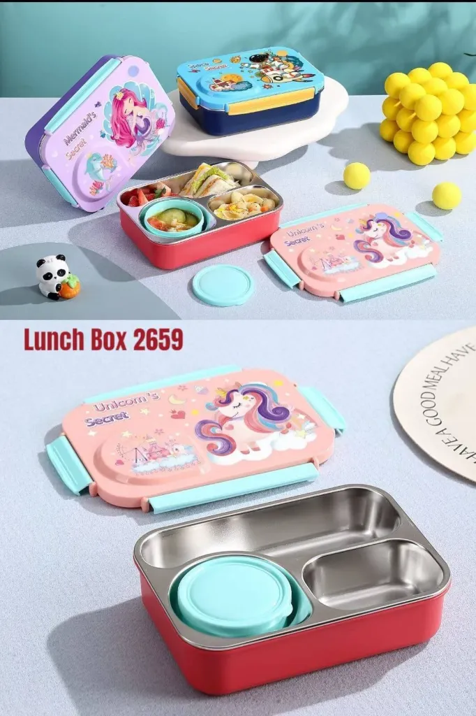 Stainless Steel 3 Compartment Lunch Box | Leak-Proof | BPA-Free | 750ml + 150ml | Model 2659